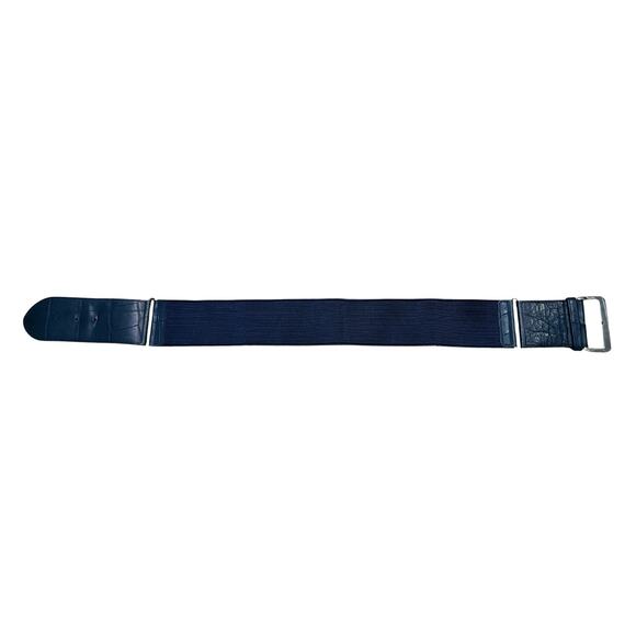 GEORGES RÉCH Vintage XS/S Navy Croc-Embossed Leather Elastic Cinch Belt – 1990s
